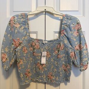 American Eagle Outfitters Blue Floral Smocked Blouse